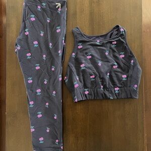 Cherry Print Workout Crop Top and Leggings Set